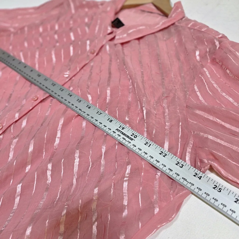 2 Piece Blouse Set Women 3X Pink Sheer Striped Button Down Camisole Soft Girl
